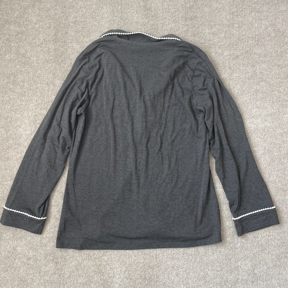 Cynthia Rowley Pajama Top Womens Medium Grey White Long Sleeve Soft Stretch - Picture 7 of 7
